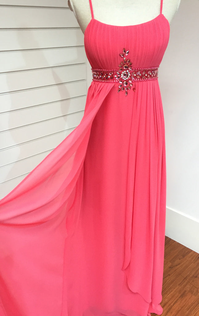 Coral gem flower chiffon dress.