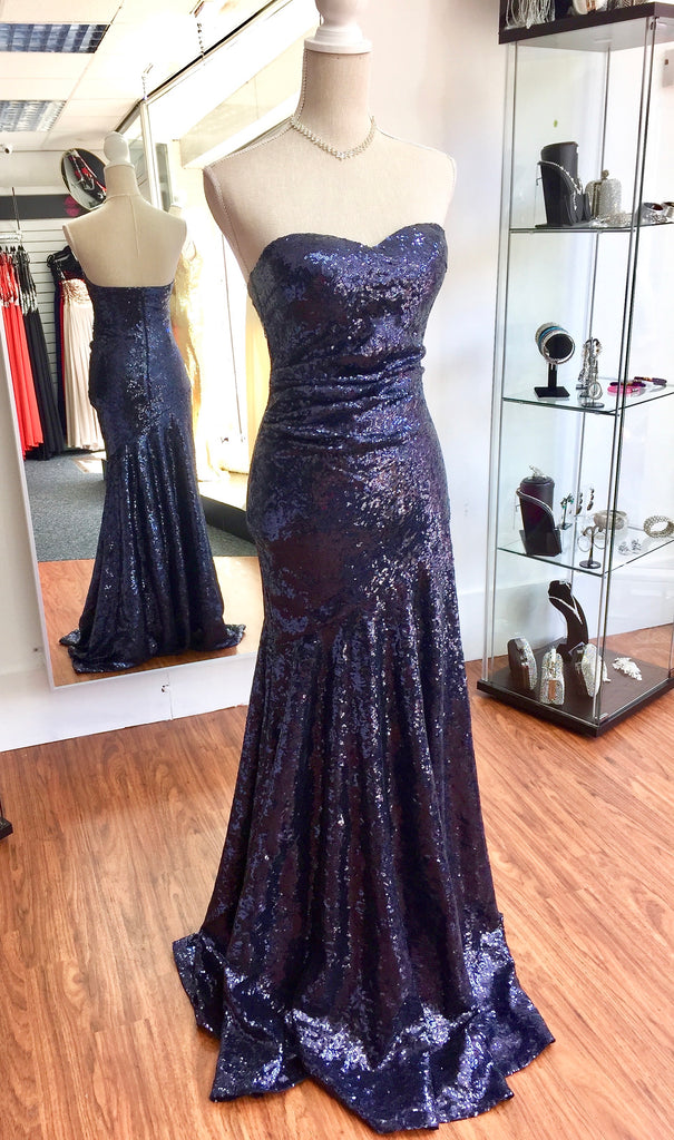 Long strapless sequin dress
